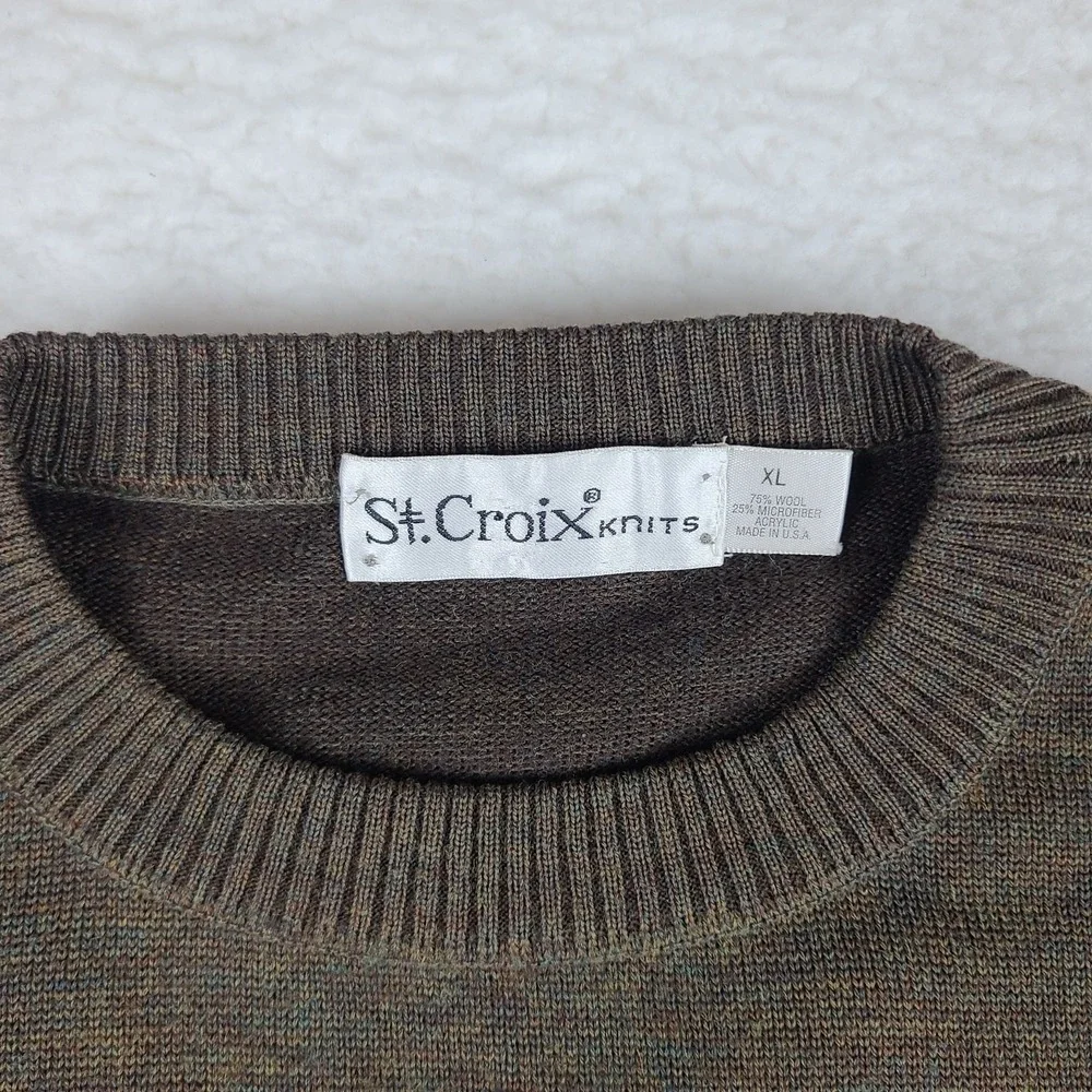 St. Croix Sweater Mens XL Brown Knits‎ Crewneck Sweatshirt Wool VTG Vintage USA